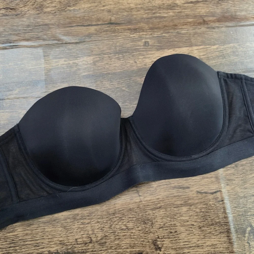 VICTORIA'S SECRET Strapless Bra‎ Womens 32C Black Underwire Mesh Back Non-Slip